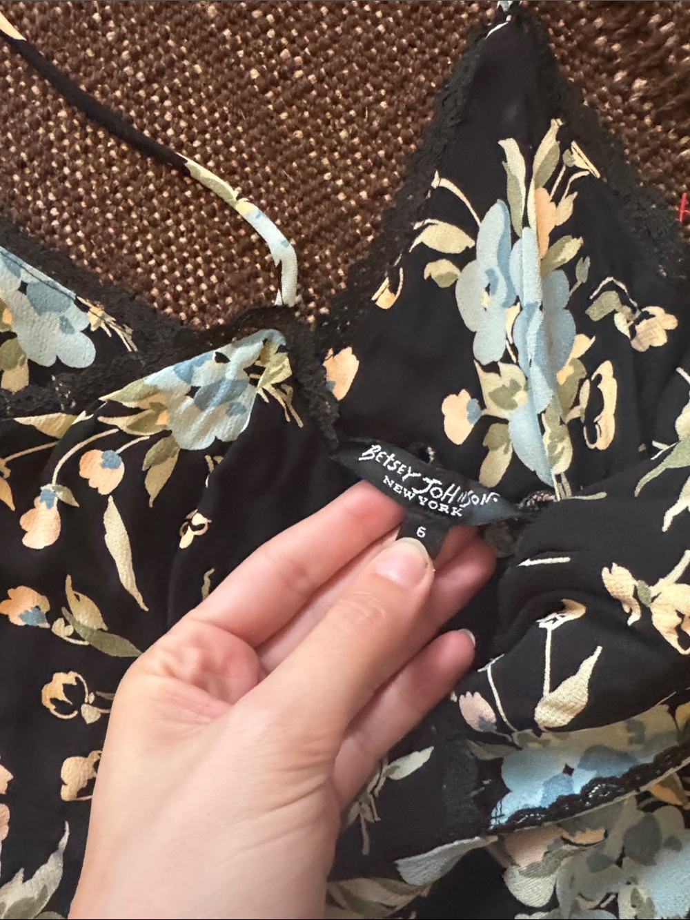 VINTAGE Floral Black Maxi Slip Dress with Light Blue Blooms - Picture 3 of 7
